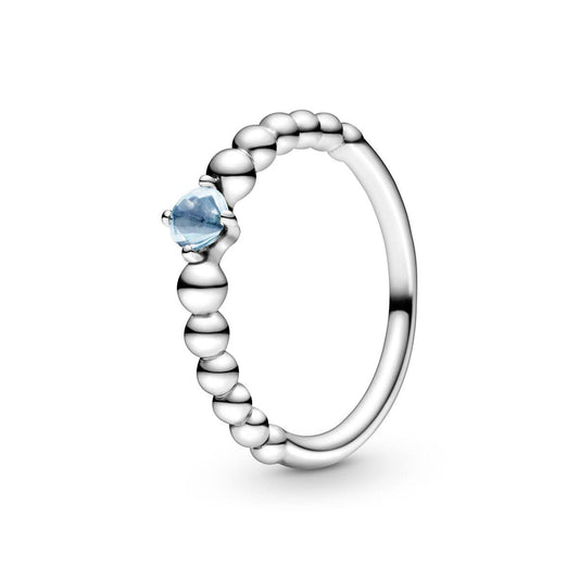 Pandora March Aqua Blue Beaded Ring 9 / Sterling Silver