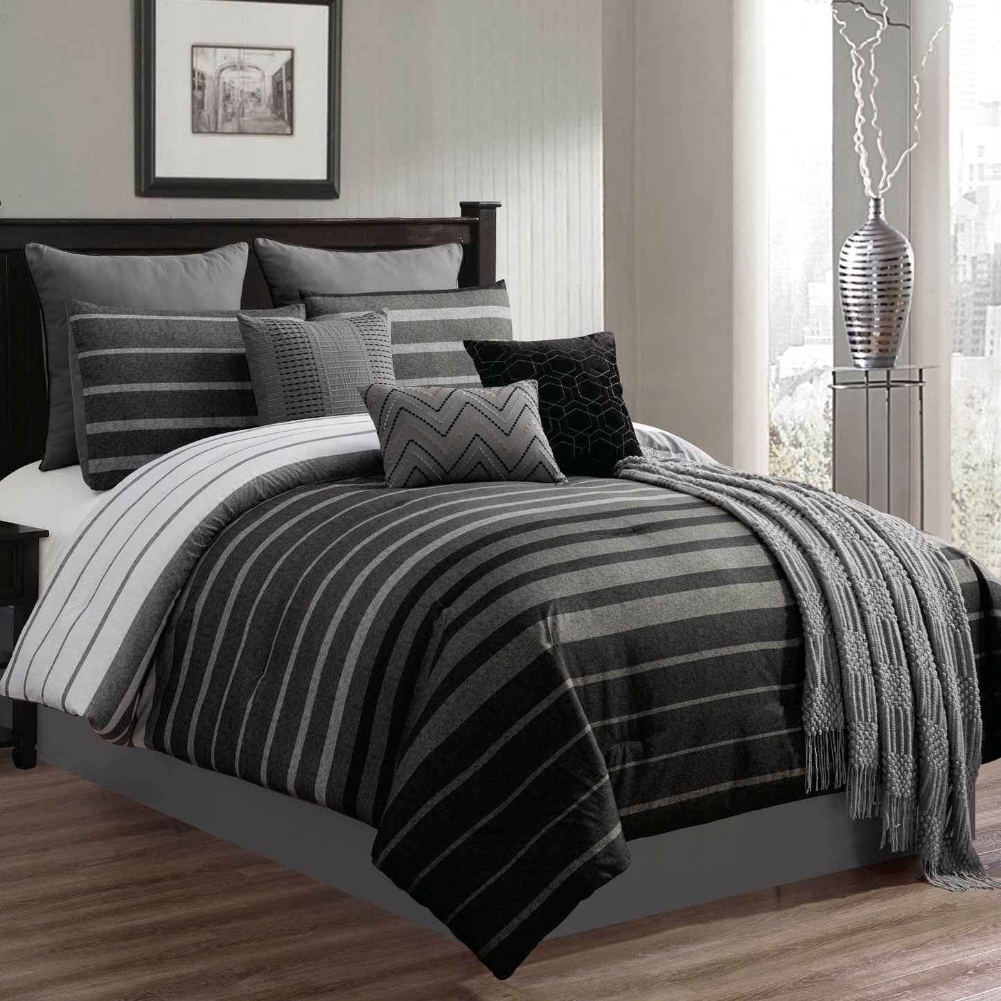 Riverbrook Home Barkley 10 Piece Comforter Set, Black, Queen