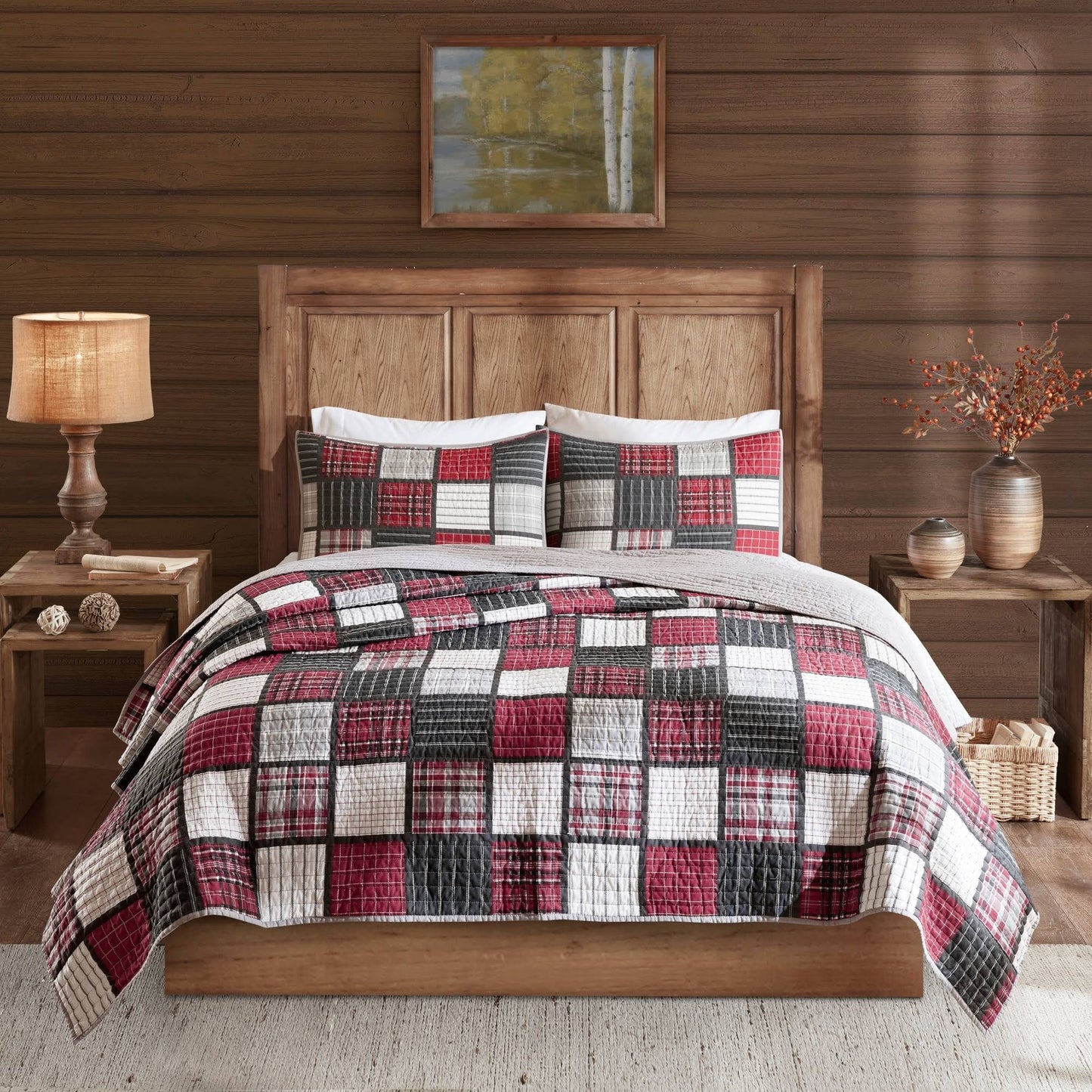 Woolrich - Tulsa Oversized Plaid Print Cotton Quilt Set - King/Cal King - Red/Grey