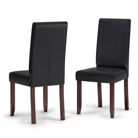 Simpli Home Acadian Parson Dining Chair (Set Of 2) In Distressed Black Faux Leather