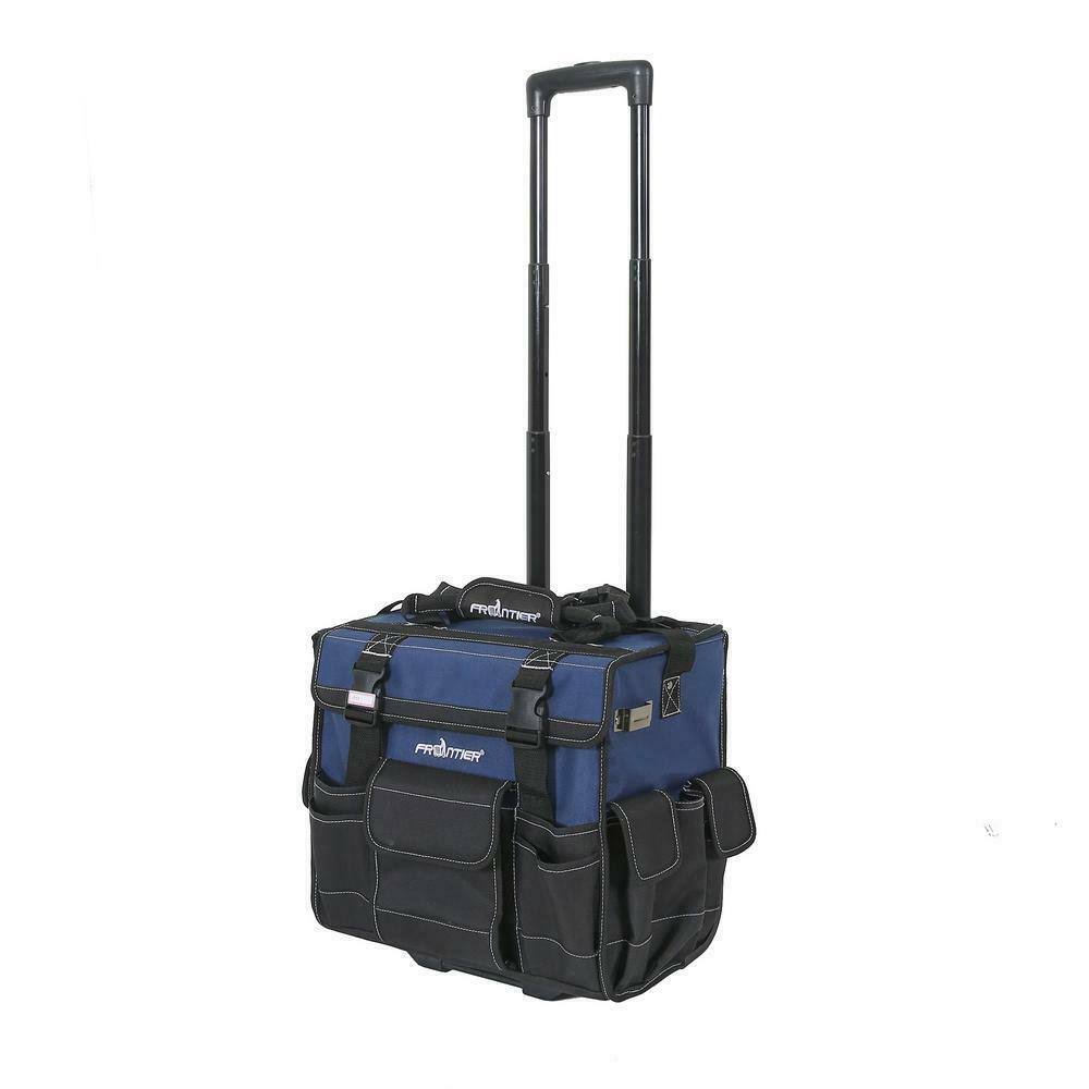 15 In. Heavy-Duty Rolling Tool Bag With Wheels In Black And Blue