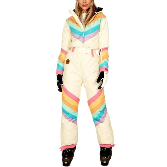 Tipsy Elves Women s Retro Rainbow Ski Suit, Medium, White