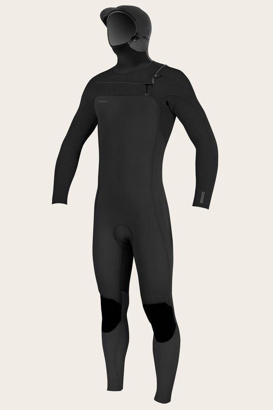 O neill Youth Hyperfreak 5/4+ Hooded Chest Zip Wetsuit, 10 / Blk/Blk