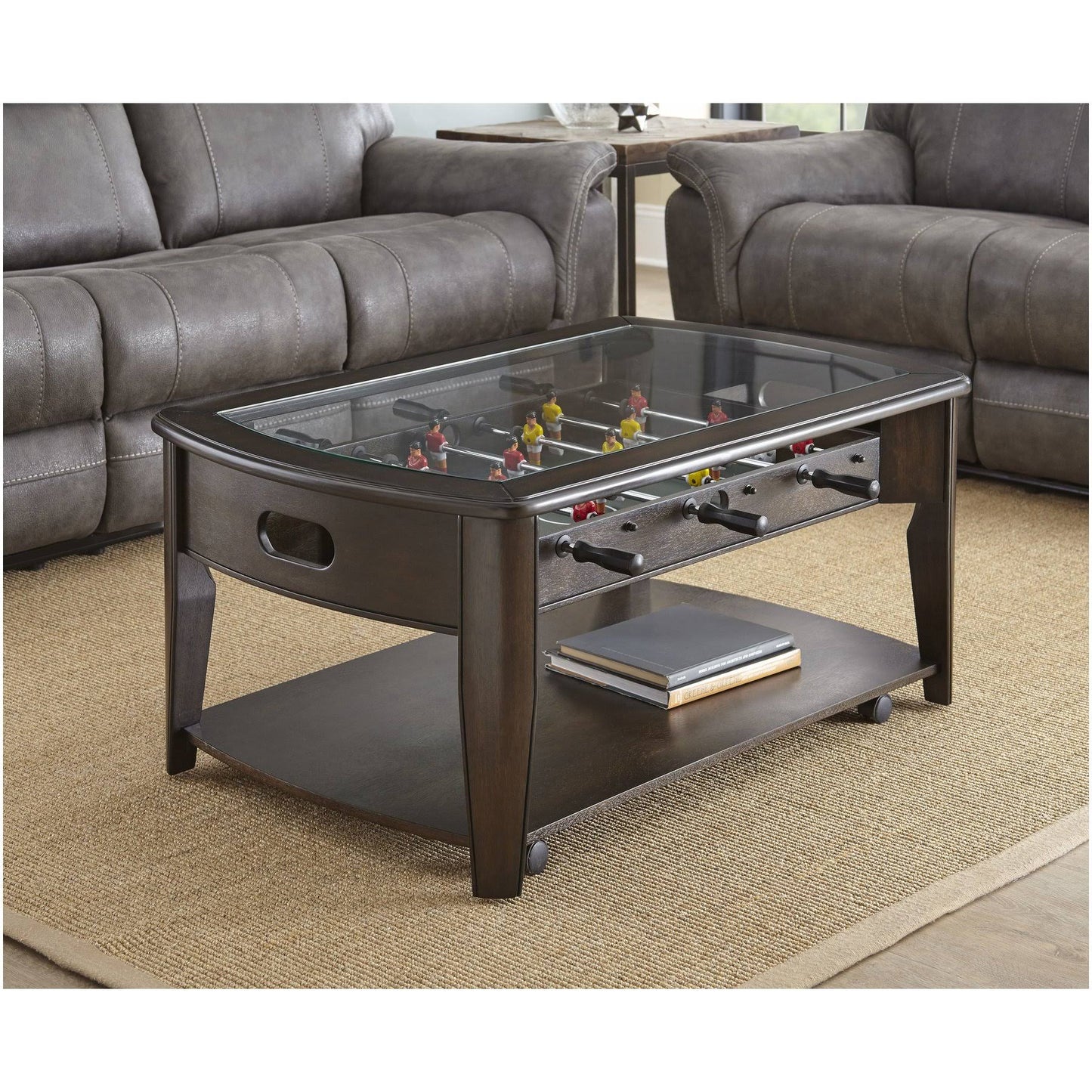 Steve Silver Diletta Foosball Game Coffee Table With Casters, Walnut