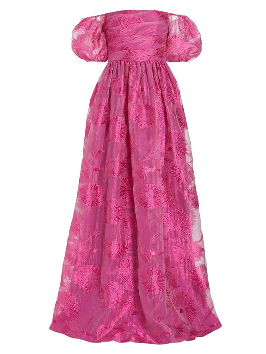 Ml Monique Lhuillier Women s Organza Jacquard Off-The-Shoulder Gown - Pink Sapphire - Size 2