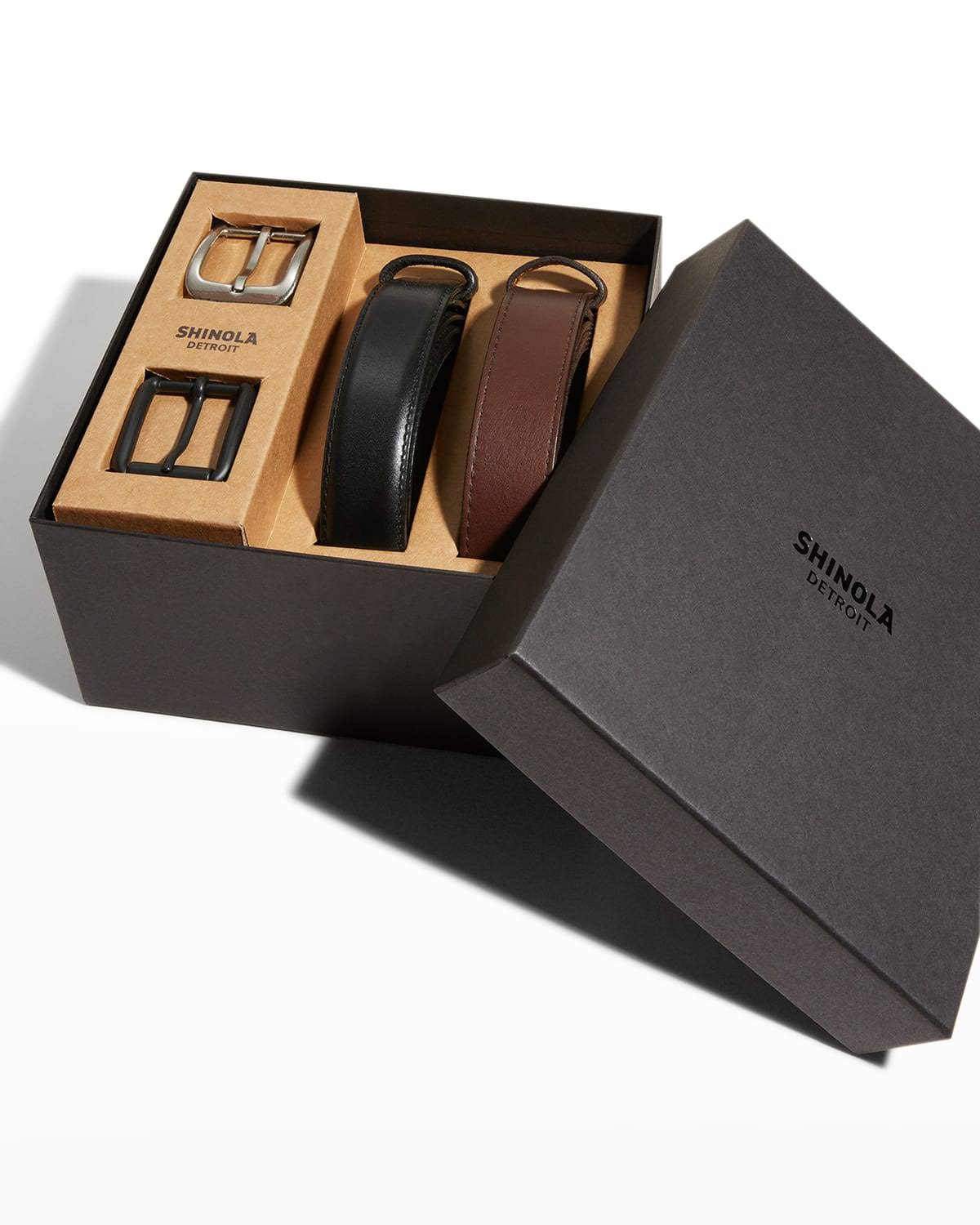 Shinola Men s 2-Piece Leather Belt Gift Set - Black Brown - Size 32