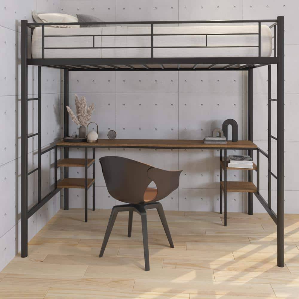 Seafuloy Black Loft Bed With Table