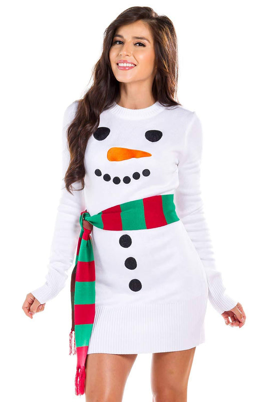 Tipsy Elves Snowman Scarf Sweater Dress