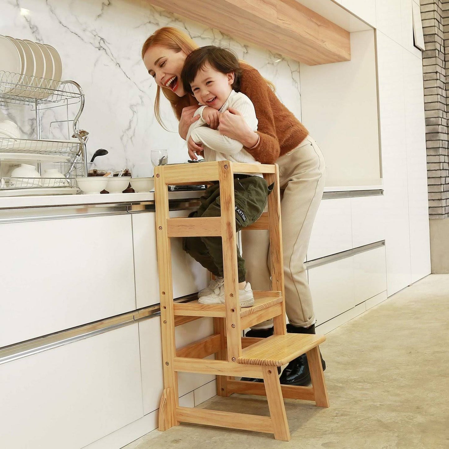 Sdadi Adjustable Height Kitchen Step Stool,Kids Learning Stool,Mothers Helper Lt05n Natural