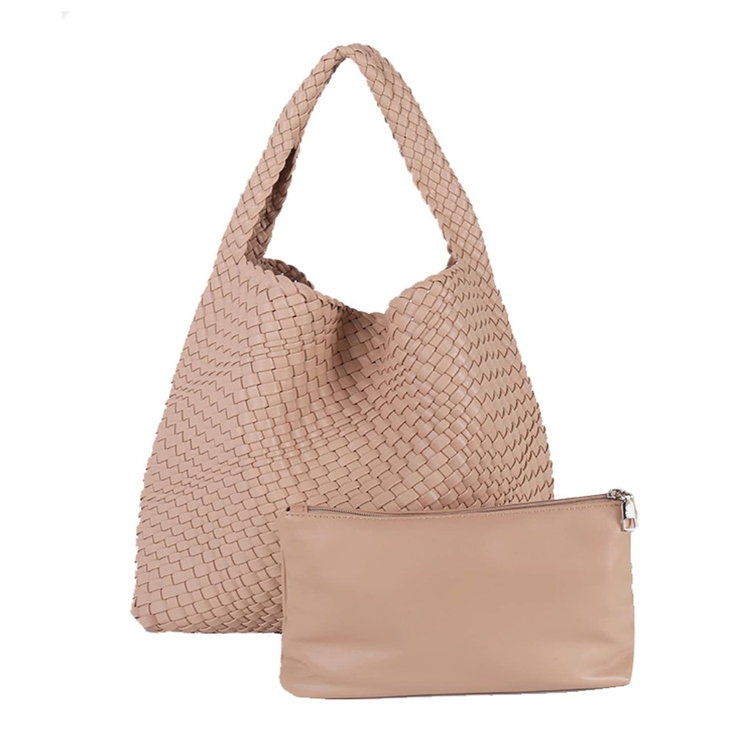 Women Vegan Leather Hand-Woven Tote Handbag Fashion Shoulder Top-Handle Bag All-Match Underarm Bag With Purse