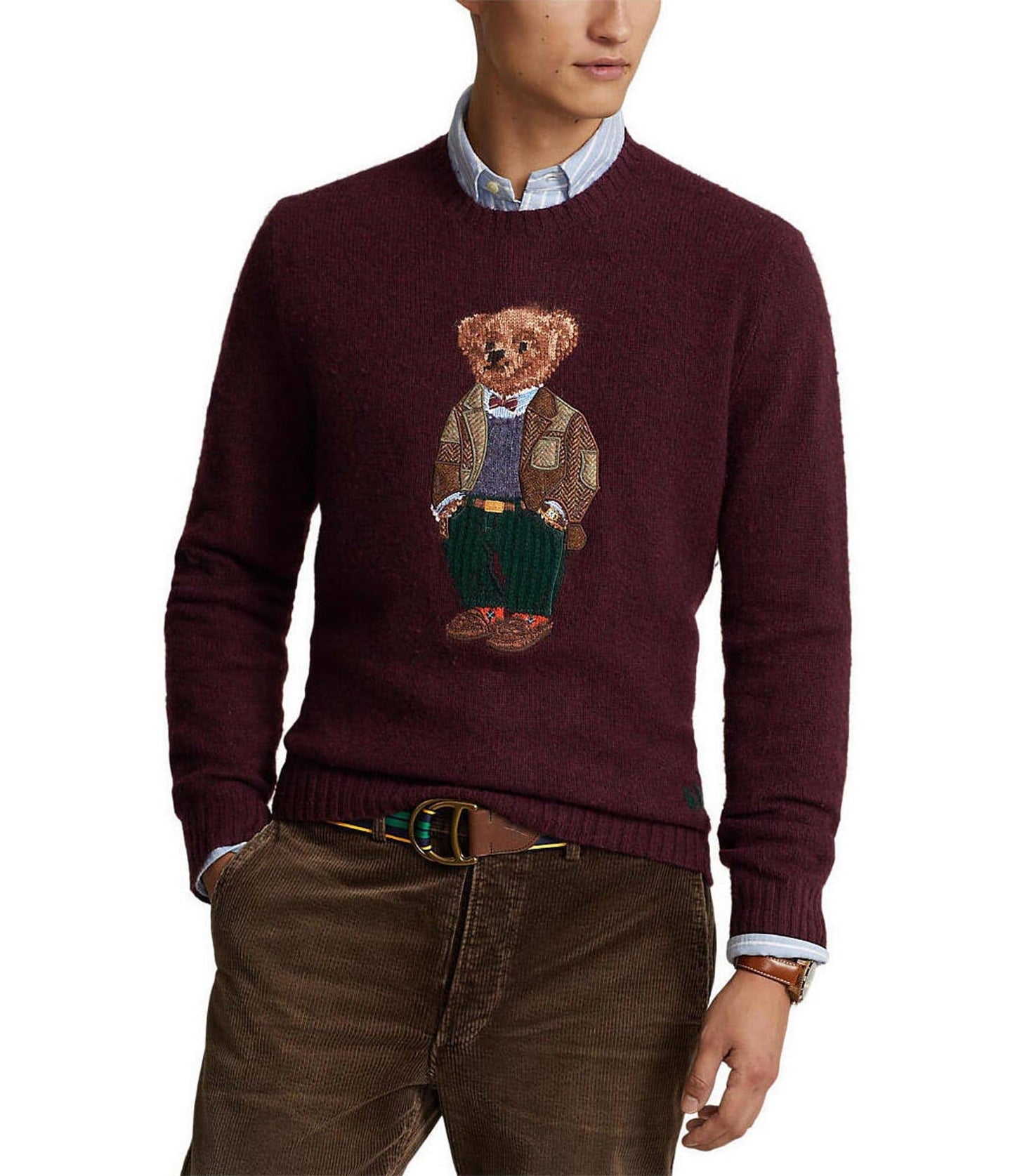 Polo Ralph Lauren Men s Polo Bear Wool Cashmere Sweater - Red - Size Large - Aged Wine Heather