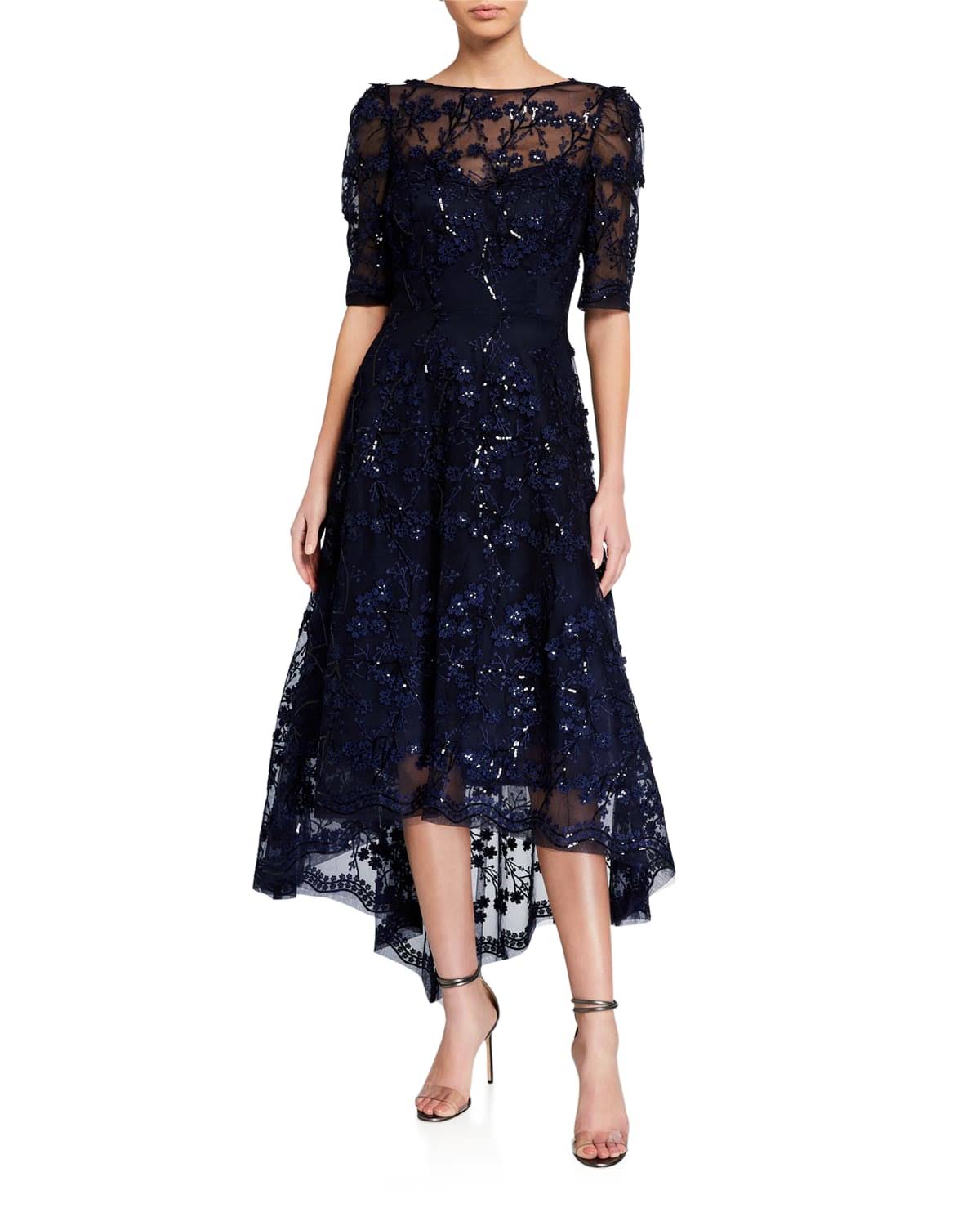 Teri Jon Women s Lace High-Low Dress - Navy - Size 10