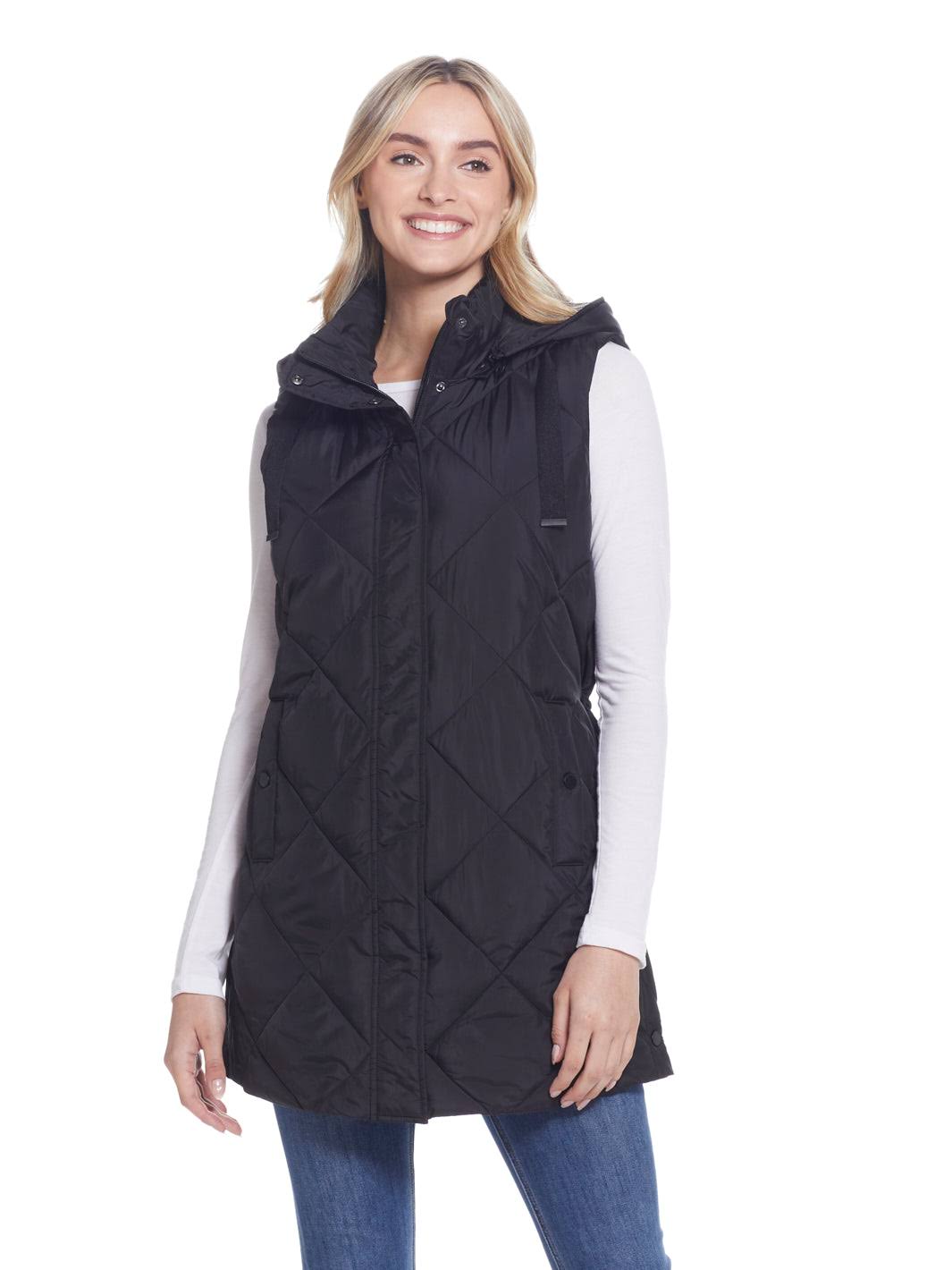 Women s Weathercast Modern Long Quilted Vest, Size: Small, Black