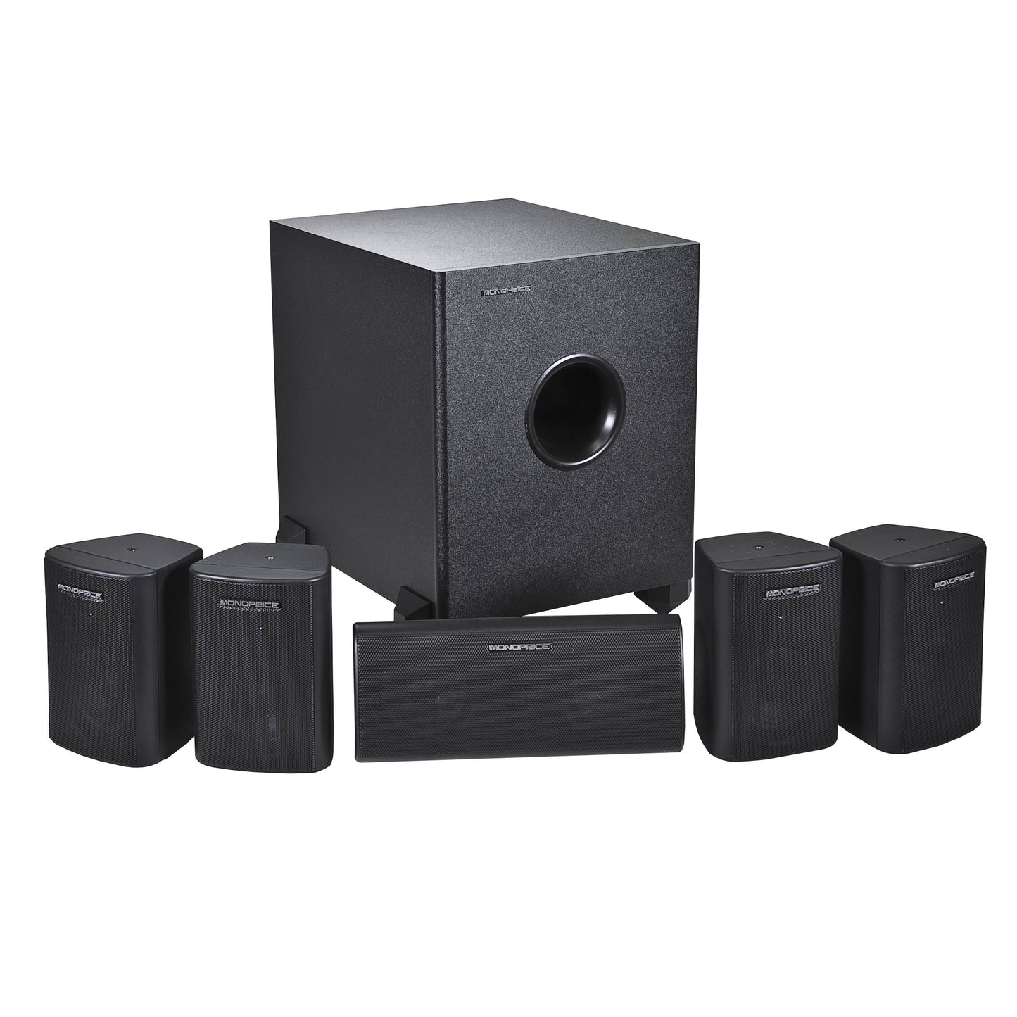 Monoprice Home Theater Satellite Speakers & Subwoofer - 2.1 Channel - Black