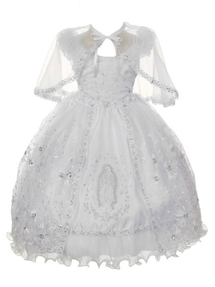 Rain Kids Little Girls White Organza Rhinestone Baptism Cape Dress 4t