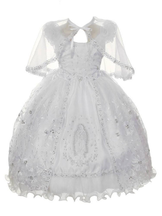 Rain Kids Little Girls White Organza Rhinestone Baptism Cape Dress 4t