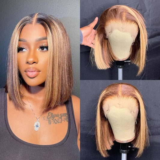 U&A 13x6 Deep Part Hd Highlight 27 Colored Short Bob Lace Front Wigs Human Hair Brazilian Invisible Lace Front Wigs Pre Plucked With Baby Hair For