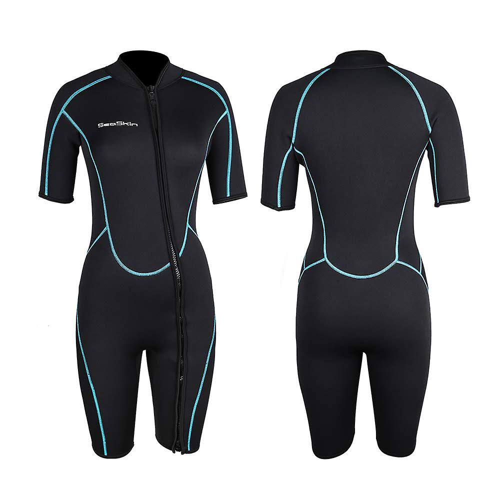 Seaskin Mens 3mm Shorty Wetsuit Premium Neoprene Front Zip Short Sleeve Scuba Diving Wetsuit Snorkeling Surfing (Shorty Wetsuit Black Xl)