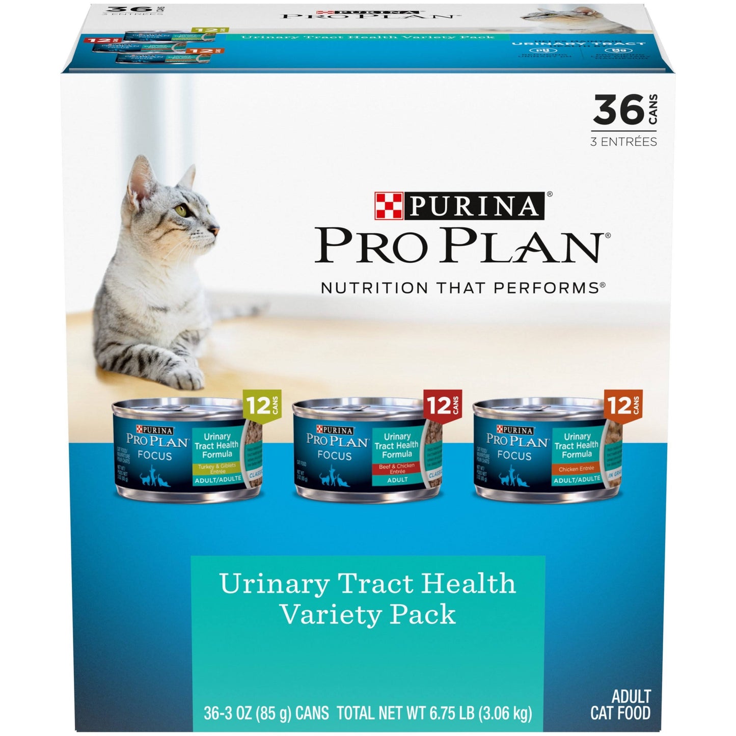 Purina Pro Plan Urinary Tract Health Wet Cat Food Variety Pack, 3 Oz Cans (36 Pack)