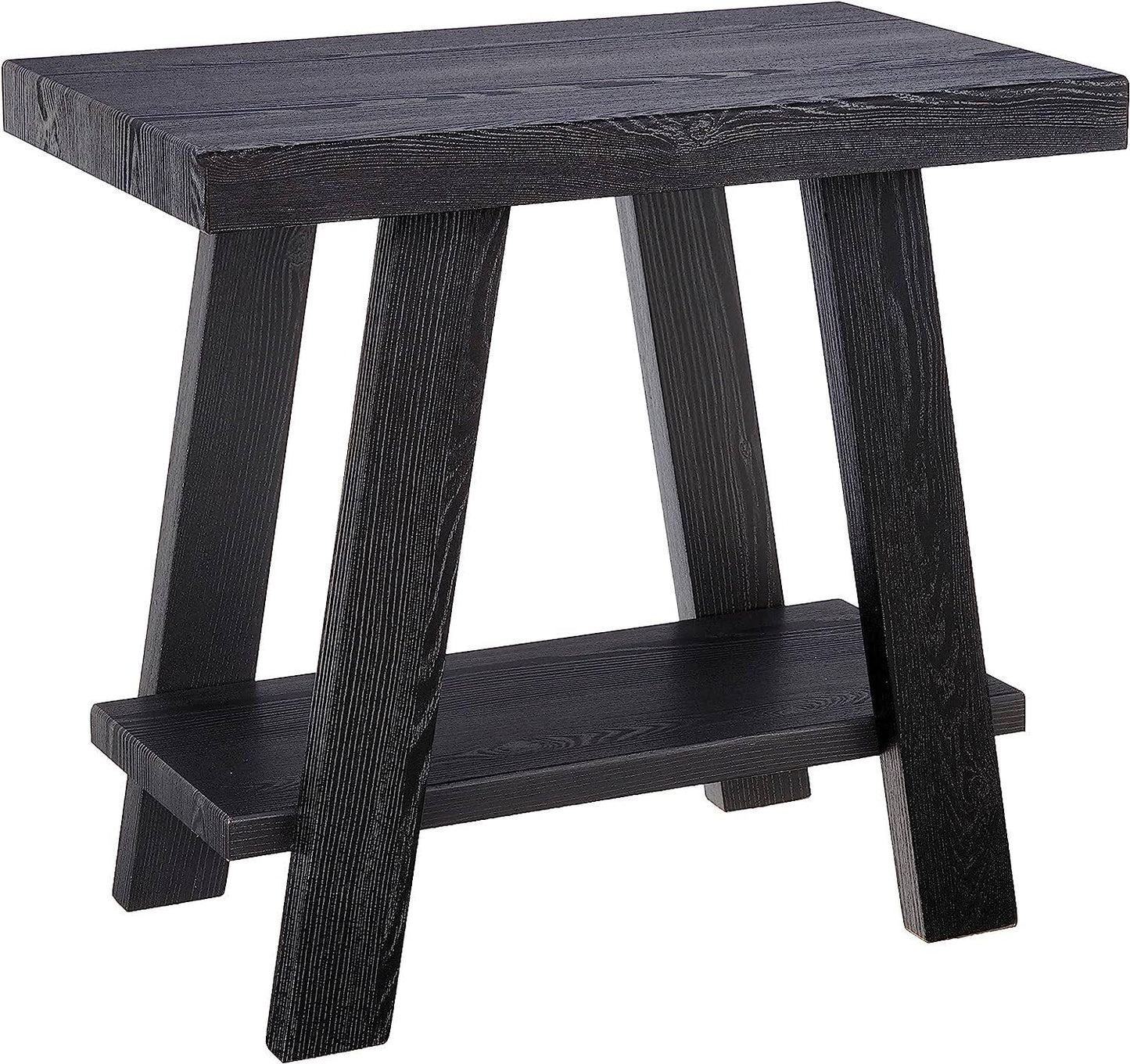 Roundhill Furniture Athens Wood Shelf End Table In Weathered Charcoal/Beige