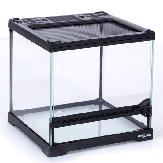 Reptizoo Mini Reptile Glass Terrarium Tank 8x8x8, Front Opening Door Full View Visually Appealing Mini Reptile Or Amphibians Glass Habitat