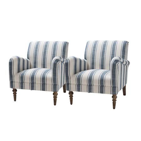 14 Karat Home Stripe Armchair & Accent Chair Set Of 2 With Wooden Legs For Living Room, Navy Stripe, Size: 29.5, Blue