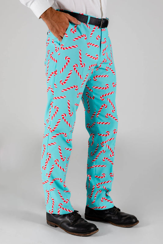 The Peppermint Pimp Canes | Men s Candy Cane Print Christmas Pants | Size 33 | Green | Shinesty